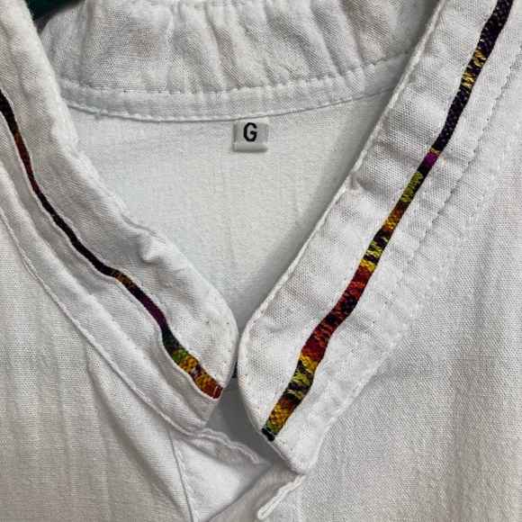 Mexican Handcrafted Serape Print Short Sleeve Button Up Shirt White Men’s Large - Picture 2 of 7